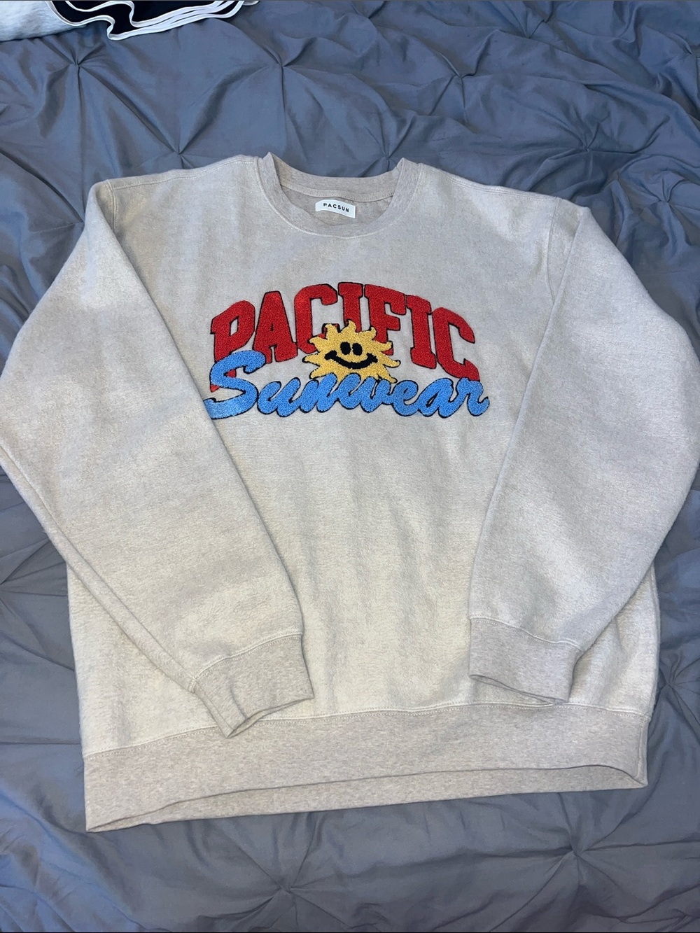 Pacific Sunwear Beige Graphic Crewneck Sweater